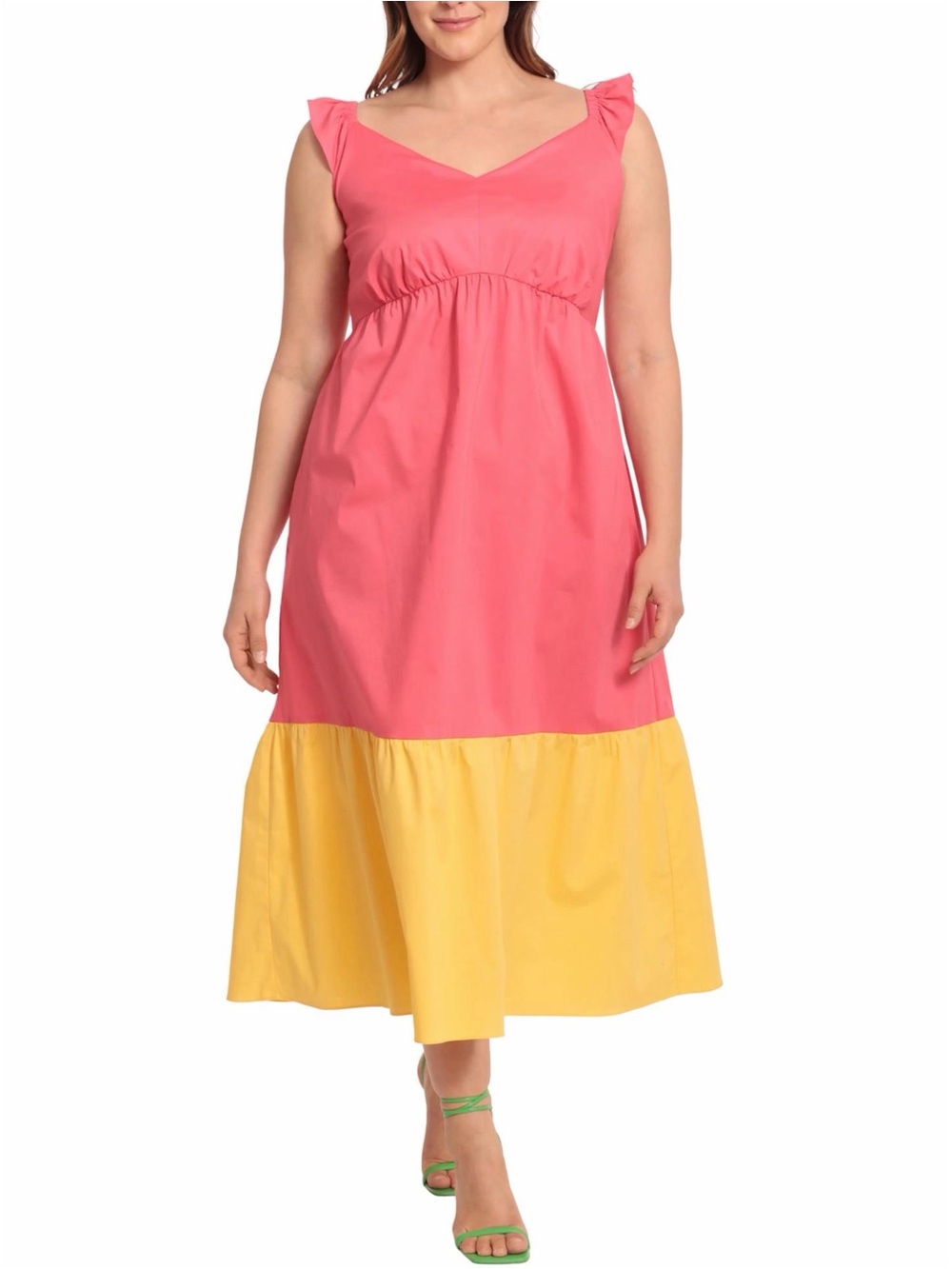 Donna Morgan Maxi Dress Womens 18w Colorblock Tiered Yellow pink cotton blend